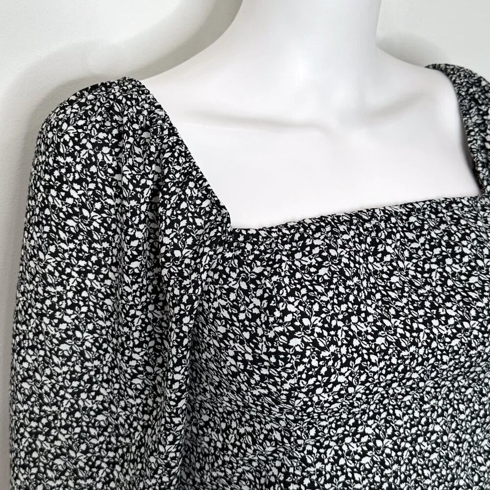 Abercrombie & Fitch Square Neck Balloon Puff Long Sleeve Top Ditsy Floral Print